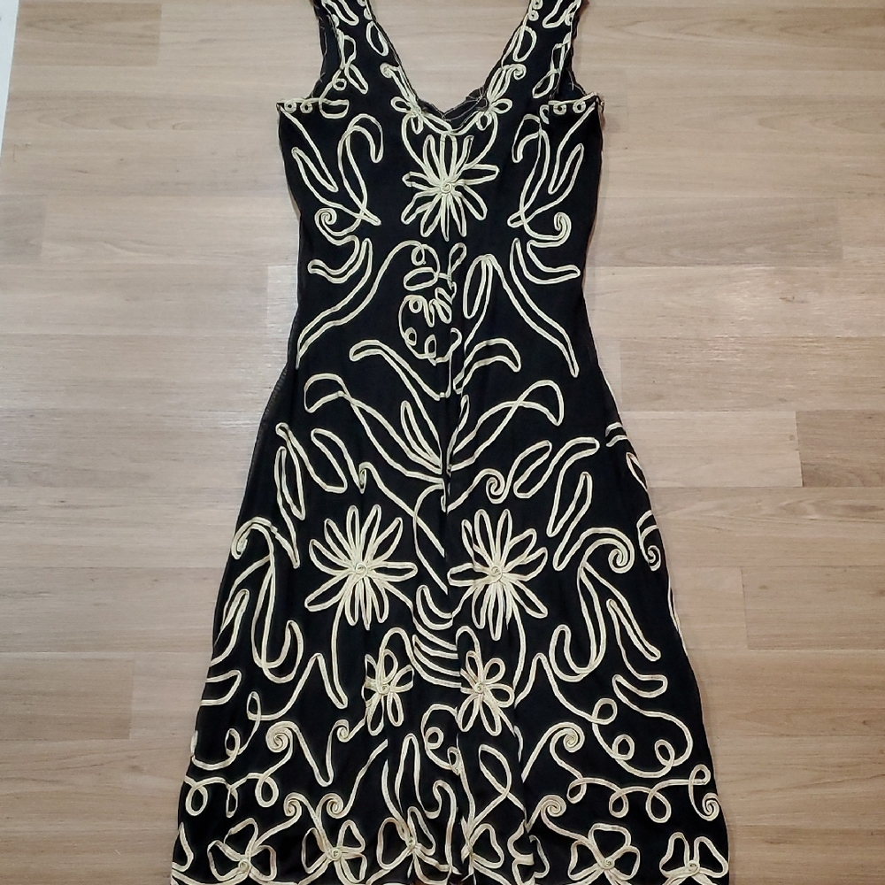 Frank Lyman Design Black and Cream Embroidered Midi Dress